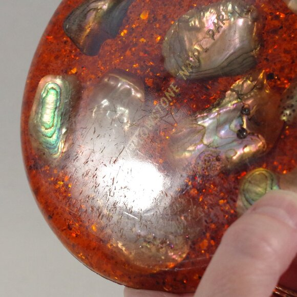 Vintage Abalone Shell Lucite Acrylic Trivet by Shellart Hot Plate Pad Souvenir - Picture 6 of 6